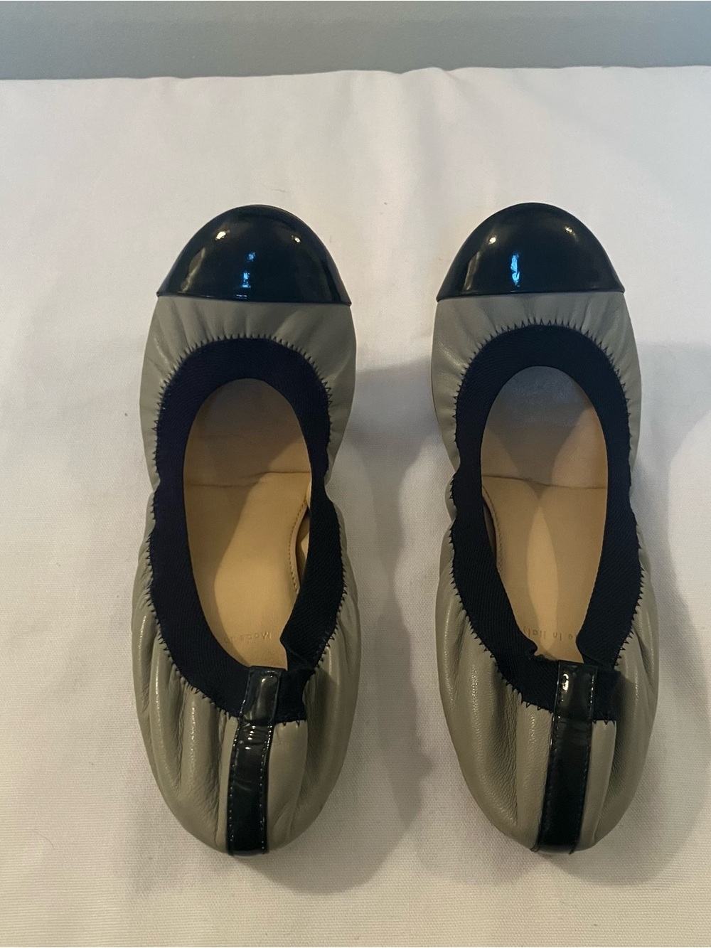 J.Crew Mila Gray Navy Cap Toe Leather Ballet Flats Sz.8 Italian Preppy Classic